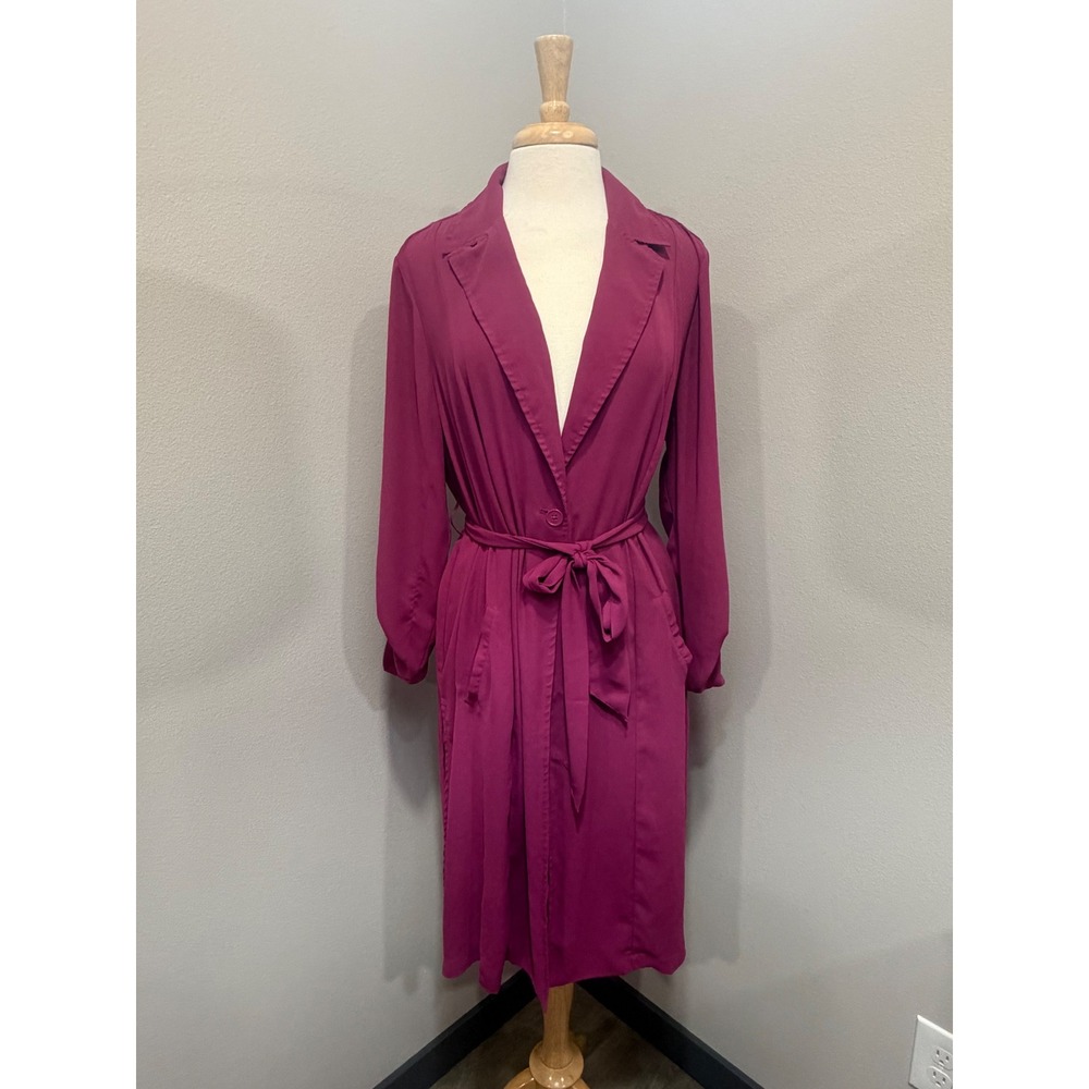 Torrid Crepe Drape Trench Coat Jacket 0 Large 12 Berry Purple Lightweight Tie